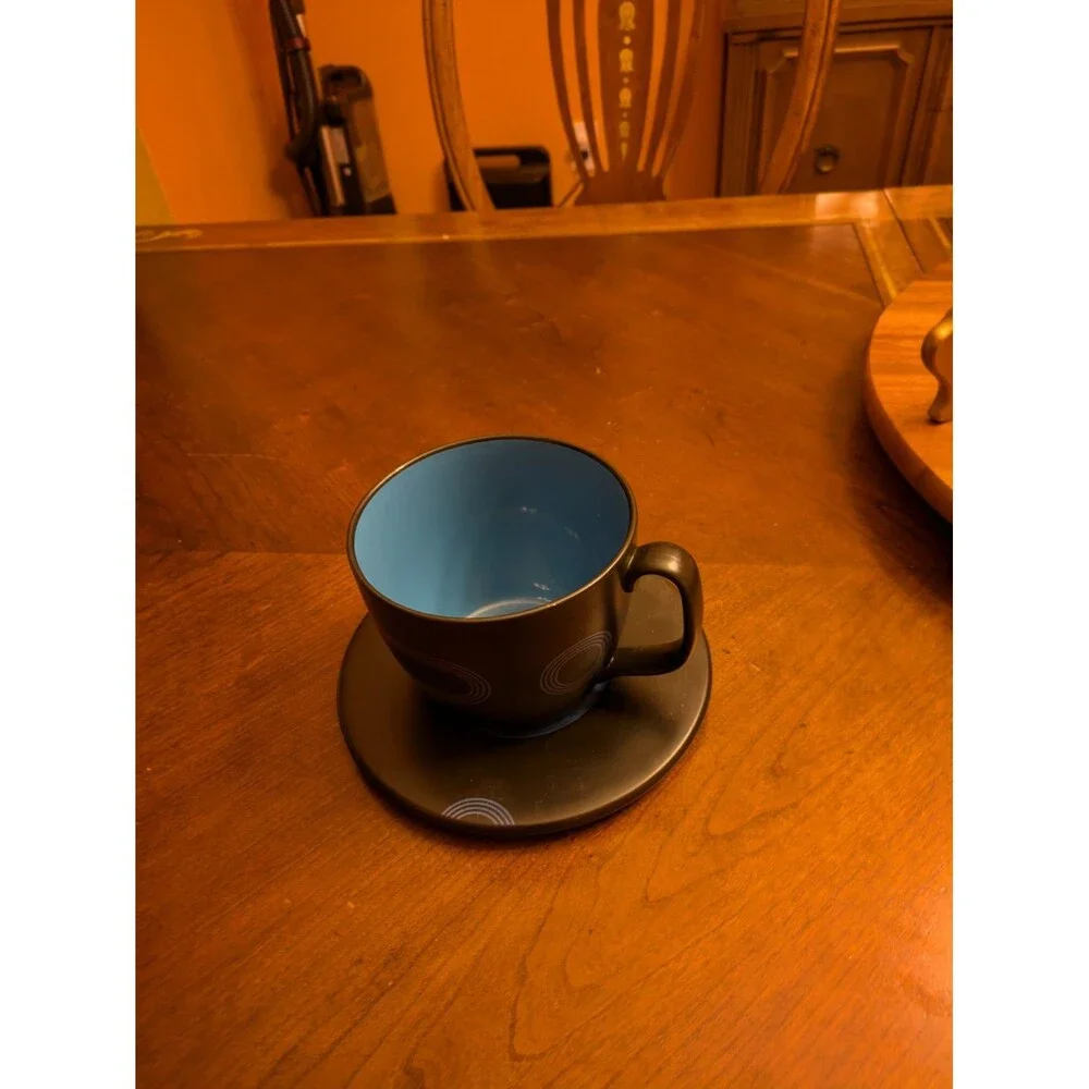 IKEA Record Coffee Cup Saucer Black & Blue 7